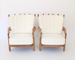 Guillerme and Chambron Pair of Oak Model Juliette Lounge Chairs for Votre Maison