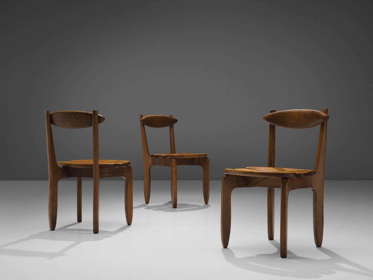 French Guillerme and Chambron Patinated Set of Dining Chairs