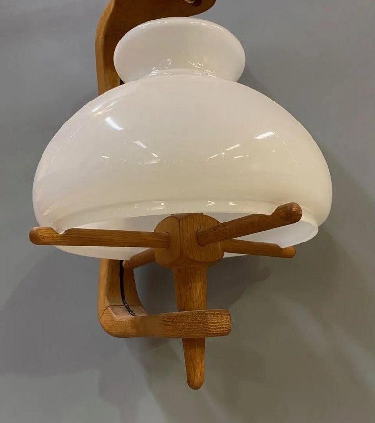Guillerme and Chambron Pendant in Oak and Opaline Glass, Edition Votre ...