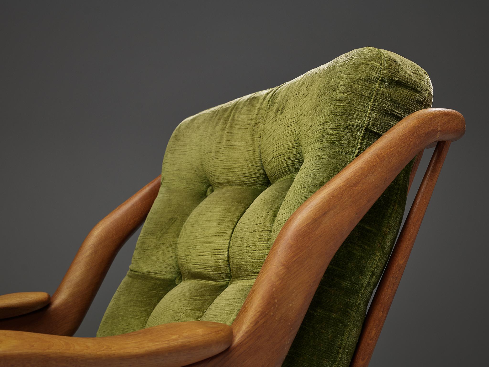 Guillerme and Chambron Set of Lounge Chairs in Green Velvet Upholstery 3