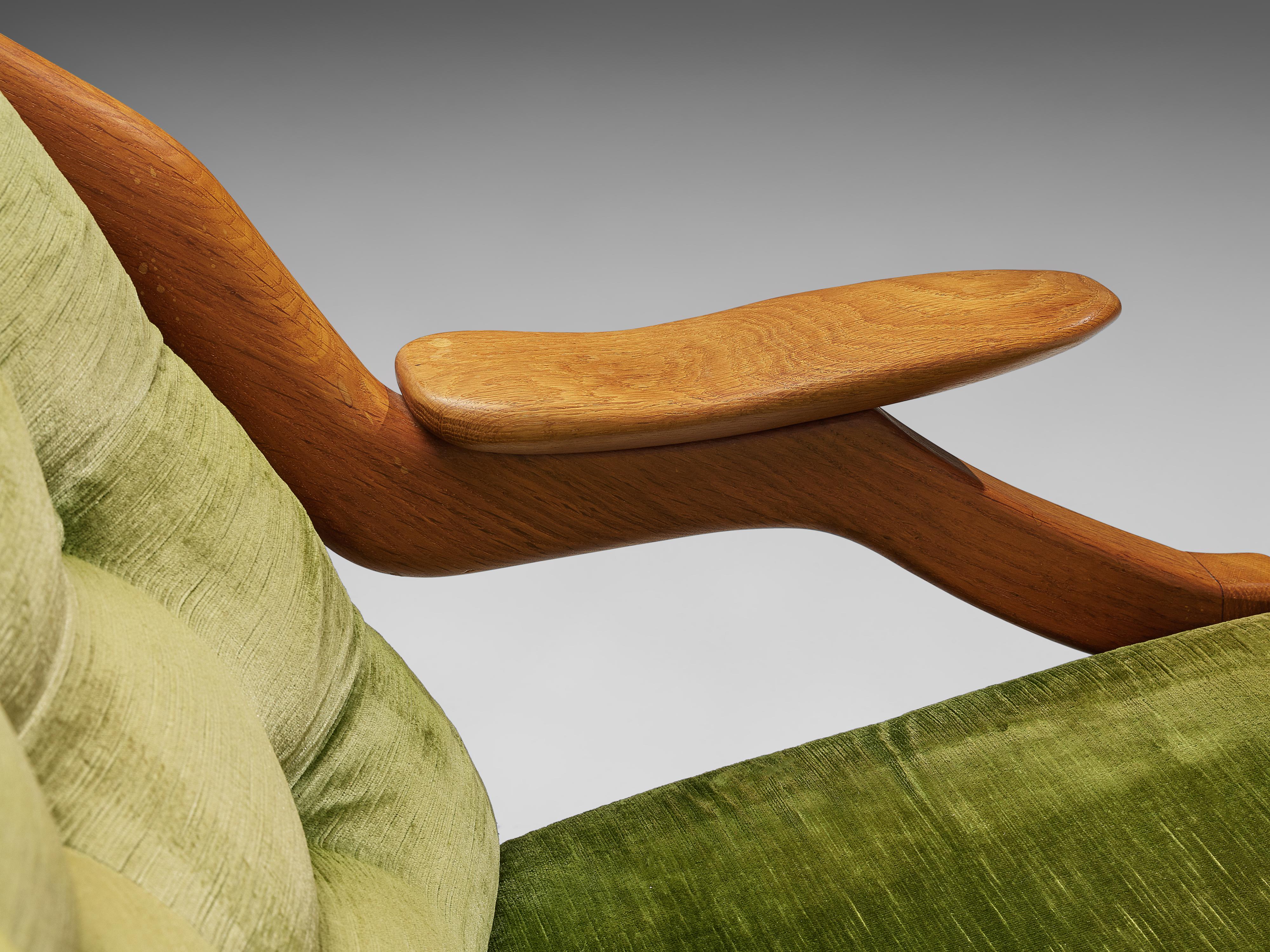 Guillerme & Chambron Pair of Lounge Chairs in Green Velvet Upholstery In Good Condition In Waalwijk, NL