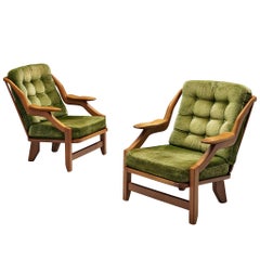 Guillerme and Chambron Set of Lounge Chairs in Green Velvet Upholstery