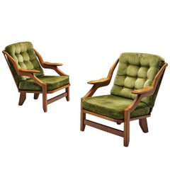 Guillerme and Chambron Set of Lounge Chairs in Green Velvet Upholstery