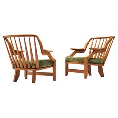 Guillerme and Chambron Pair of Lounge Chairs in Green Velvet Upholstery