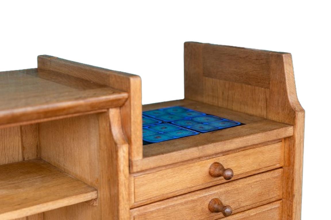 Mid-20th Century Guillerme and Chambron. Sideboard in light oak and ceramic. Circa 1960. For Sale
