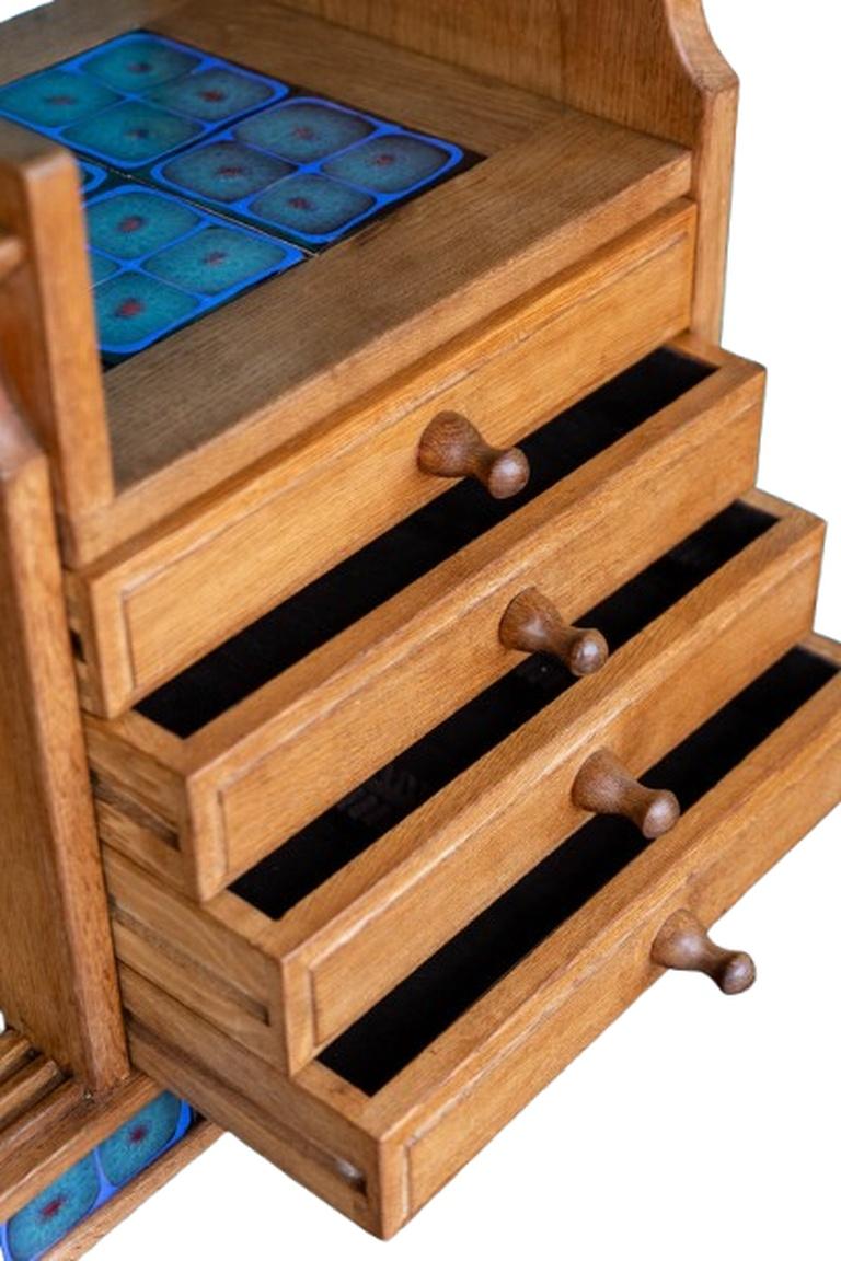 Oak Guillerme and Chambron. Sideboard in light oak and ceramic. Circa 1960. For Sale