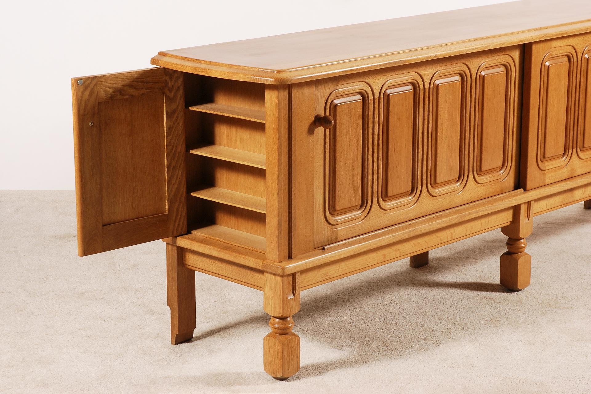 Mid-20th Century Guillerme and Chambron, Sliding Doors Sideboard in Oak, 1960s For Sale