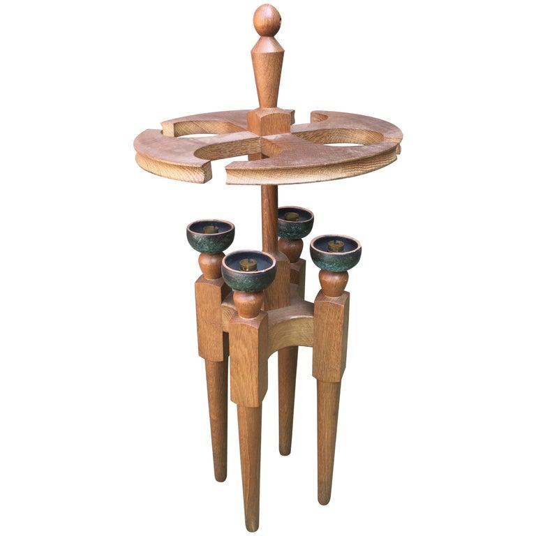 Lampada da terra piccola di Guillerme e Chambron in Oak, 