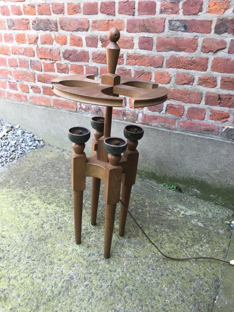 Francese Lampada da terra piccola di Guillerme e Chambron in Oak, 