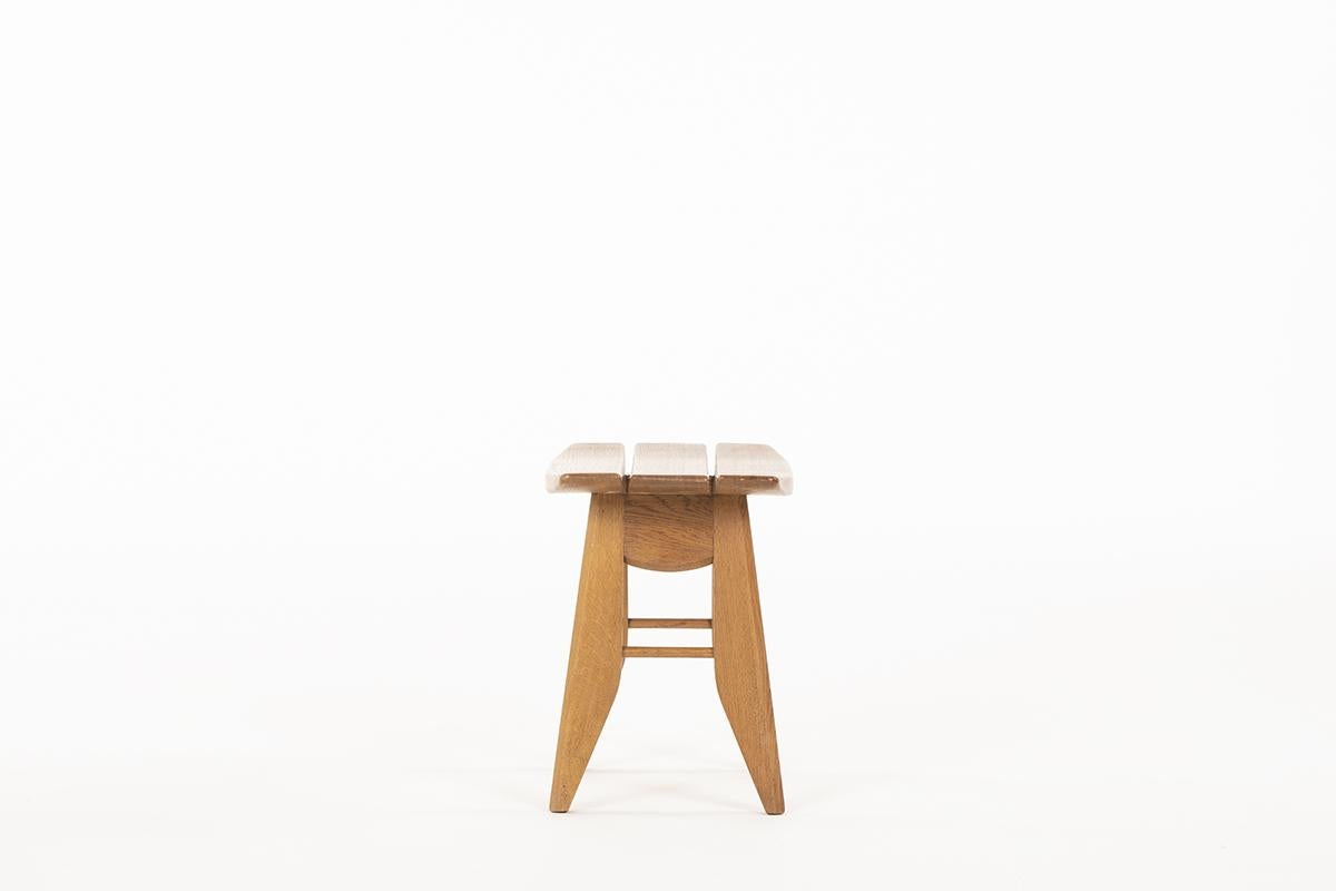 French Guillerme and Chambron Solid Oak Stool by Votre Maison, 1950
