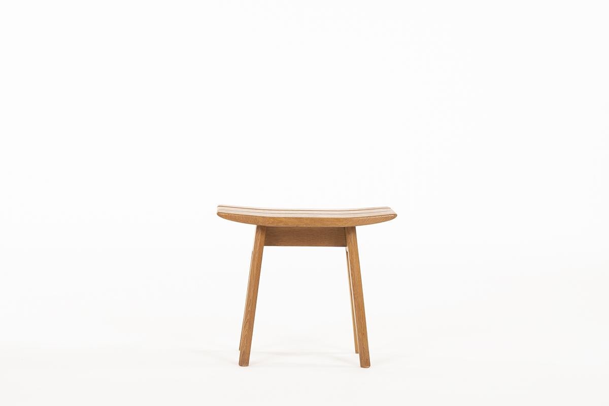 Guillerme and Chambron Solid Oak Stool by Votre Maison, 1950 In Good Condition In JASSANS-RIOTTIER, FR