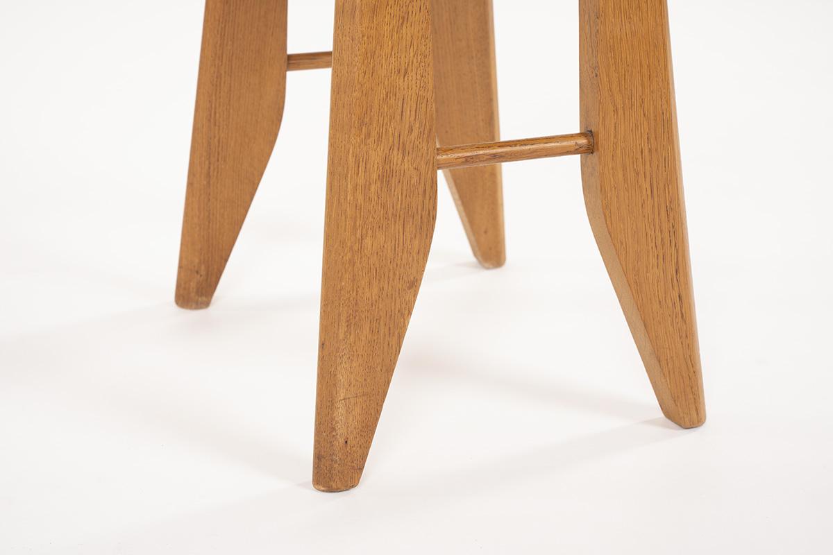 Guillerme and Chambron Solid Oak Stool by Votre Maison, 1950 4