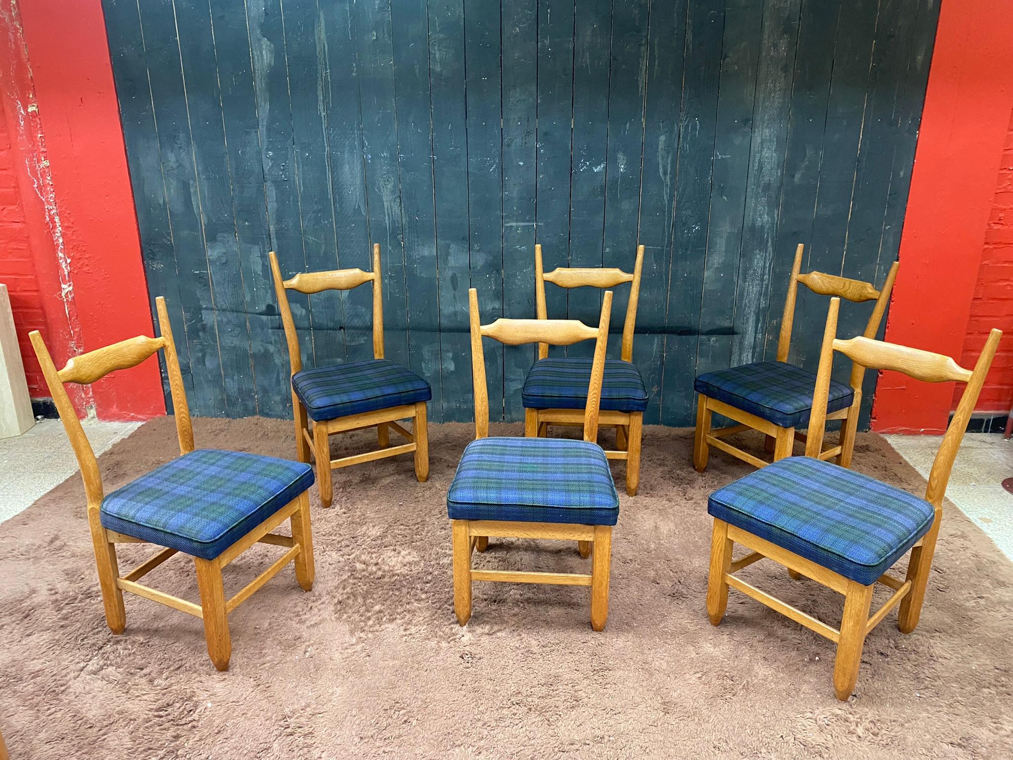 French Guillerme and Chambron, Suite of 6 Chairs Model 