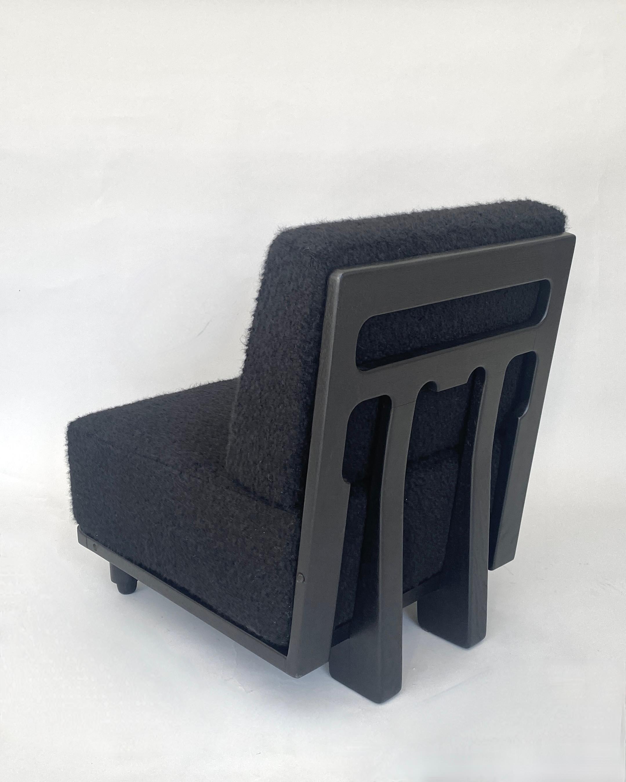 Guillerme and Chambron Votre Maison Pair of Lounge Chairs Model Elmyre Ebonized For Sale 1