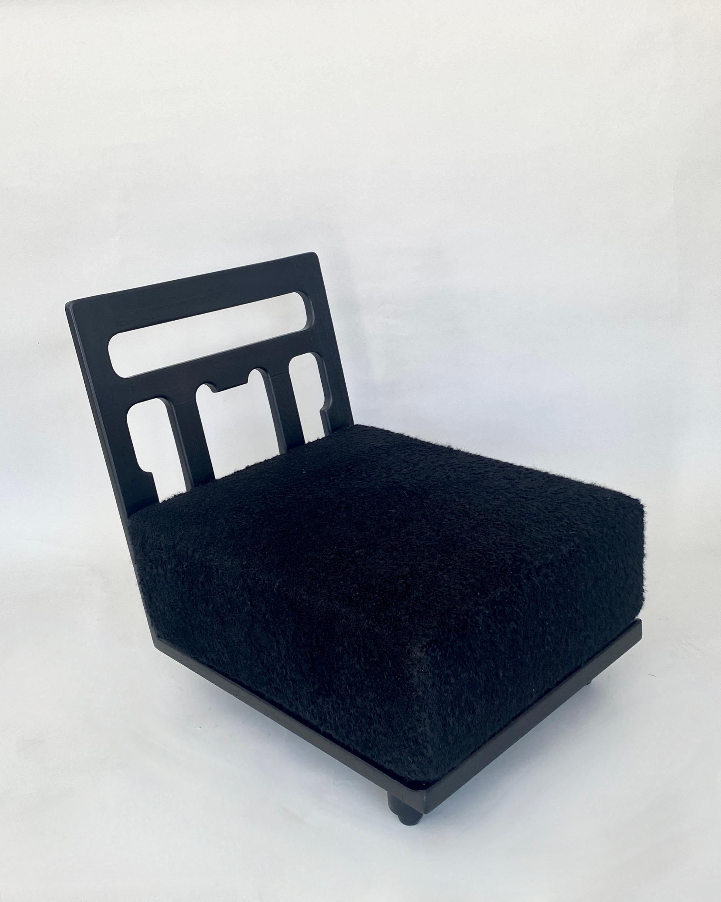 Guillerme and Chambron Votre Maison Pair of Lounge Chairs Model Elmyre Ebonized For Sale 2