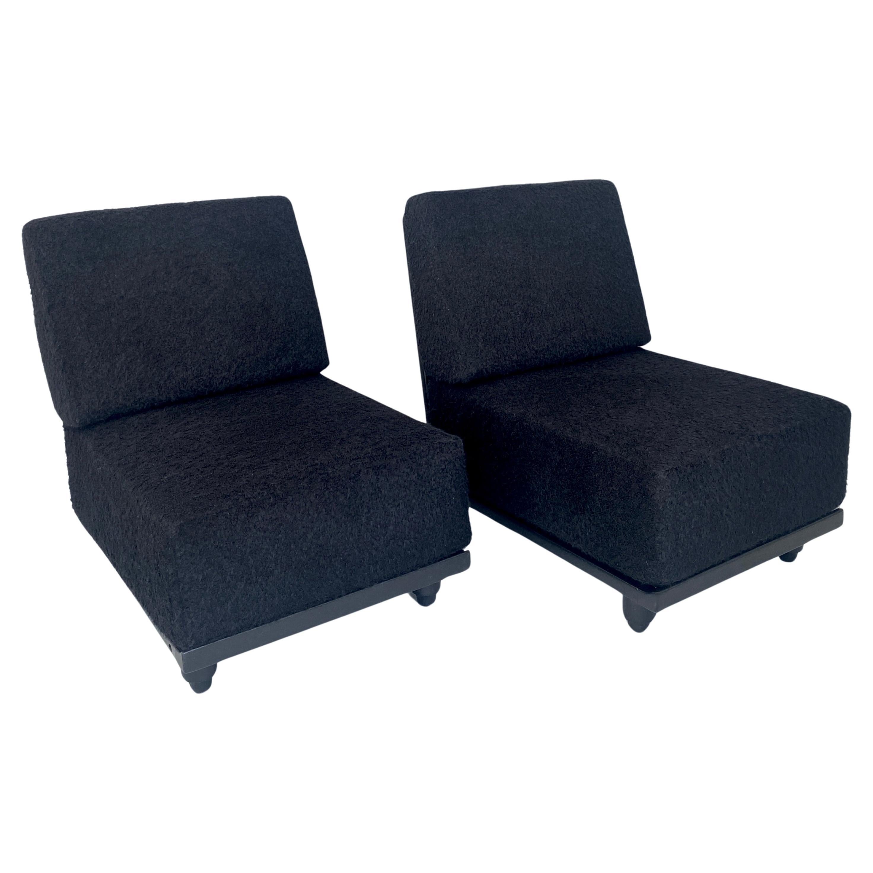 Guillerme and Chambron Votre Maison Pair of Lounge Chairs Model Elmyre Ebonized For Sale