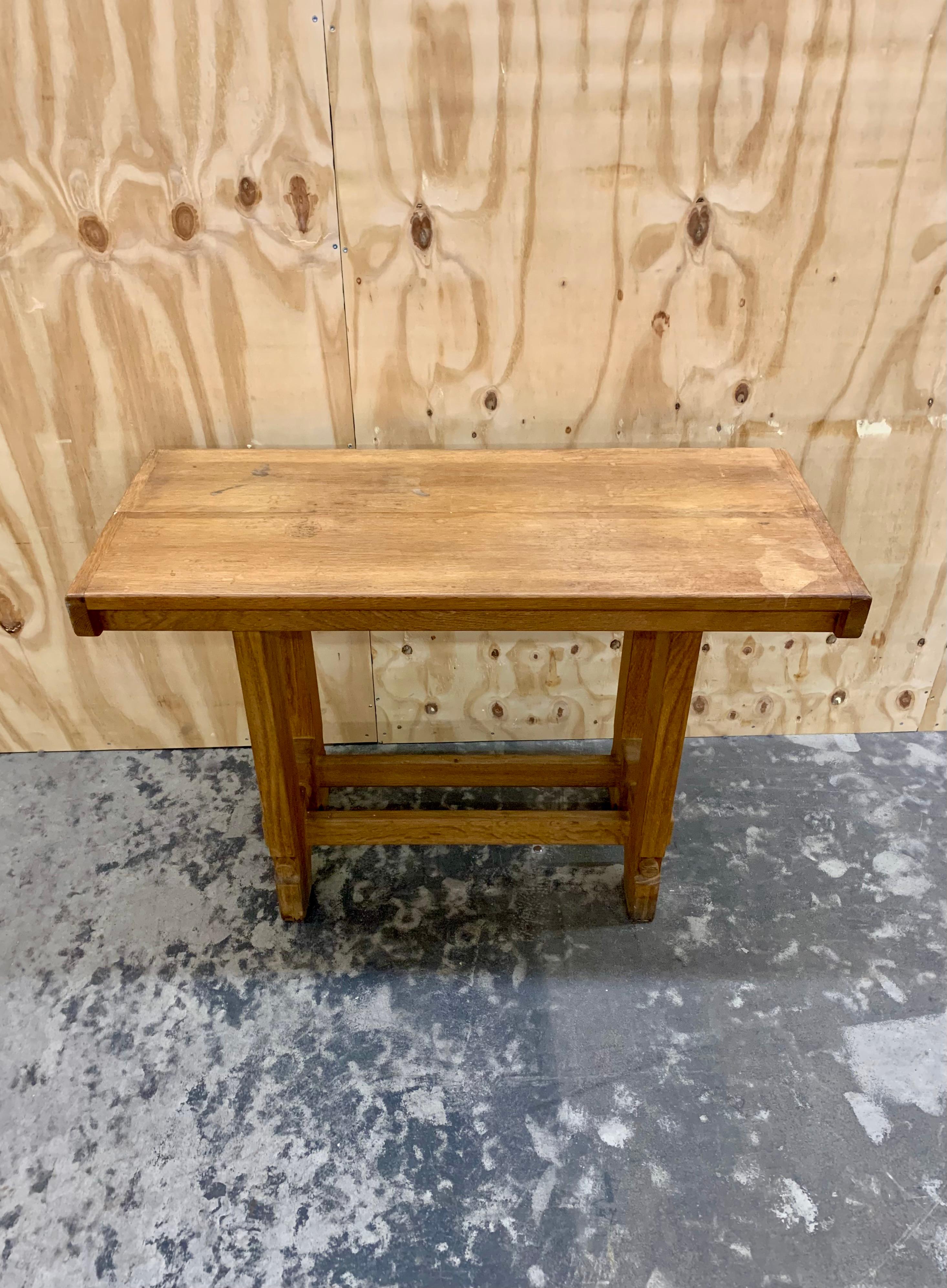 Elegant vintage Guillerme et Chambron 1960s oak wood console. 

