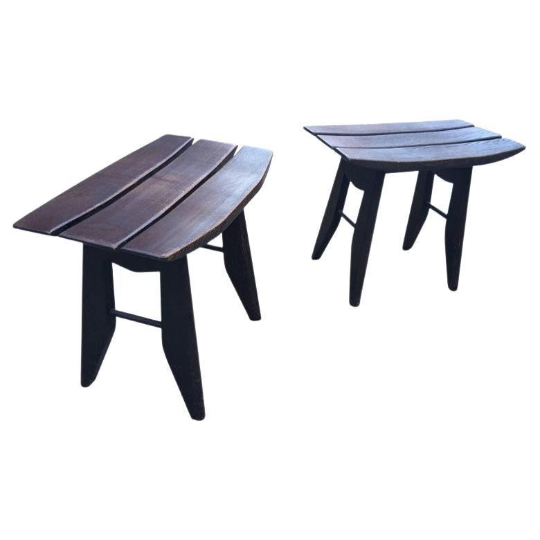 Guillerme 
Chambron, 2 blackened oak stools,  Edition Votre Maison, 1960 in vendita