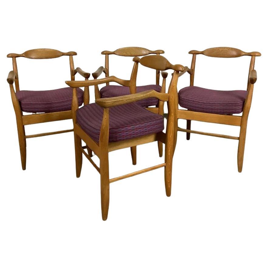 Guillerme and Chambron, 4 chairs in oak model "Fumay" edition Votre Maison 1970 For Sale
