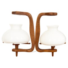 Guillerme, Chambron and Danikowski - 20th Century Chandelier in Oak and Opaline