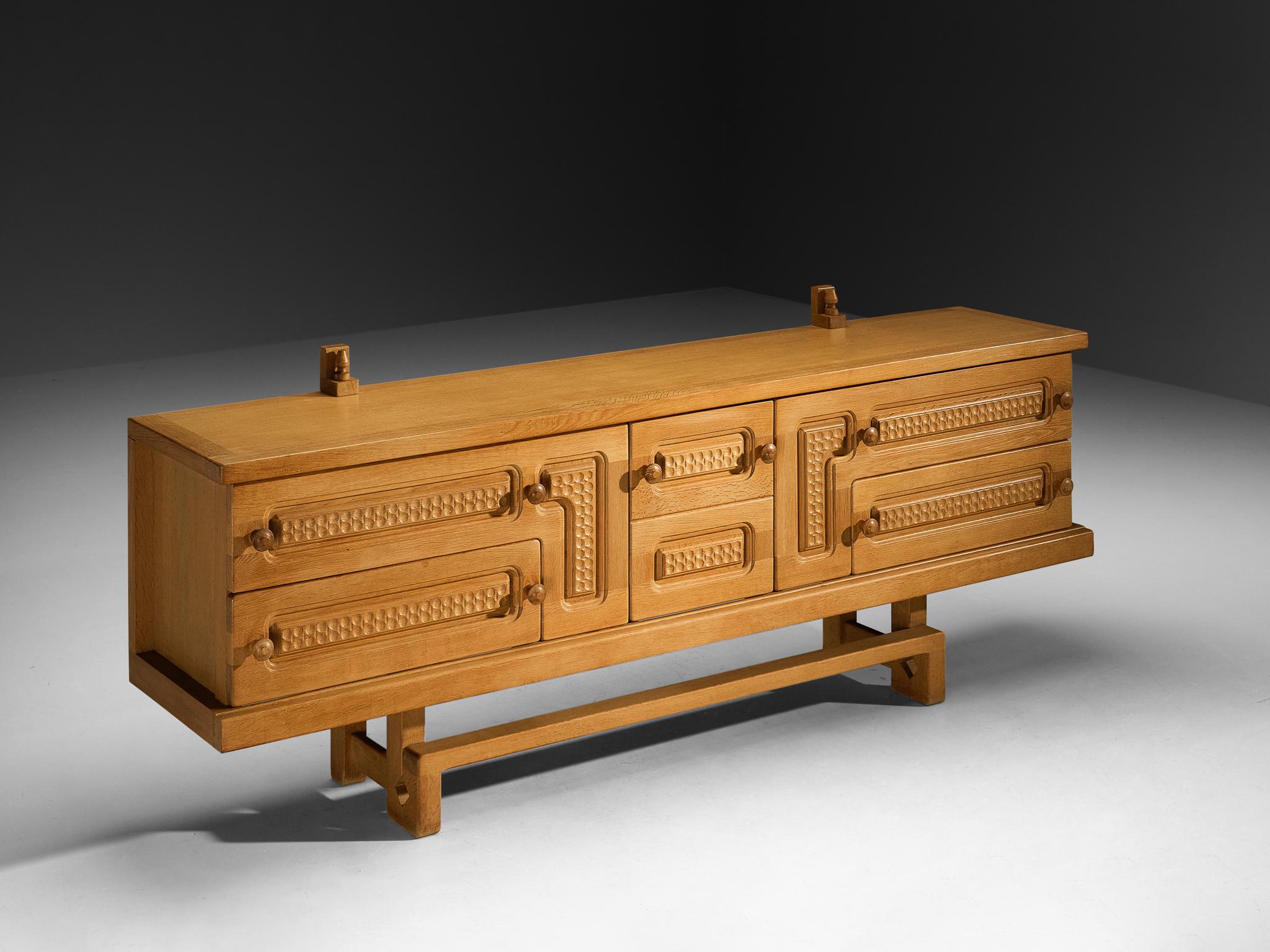 Guillerme & Chambron Angular Carved Sideboard in Solid Oak 3