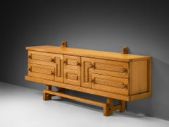 Guillerme & Chambron Angular Carved Sideboard in Solid Oak