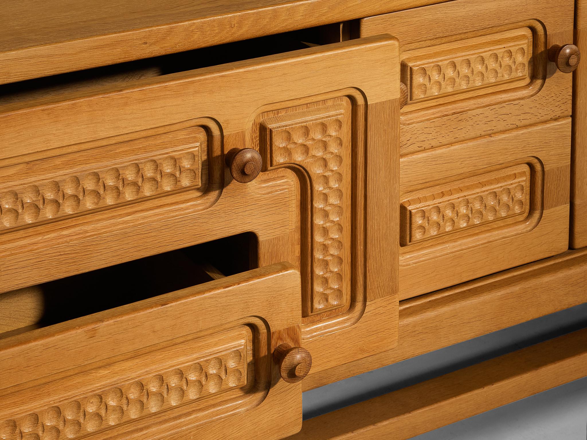 Guillerme & Chambron Angular Carved Sideboard in Solid Oak 2