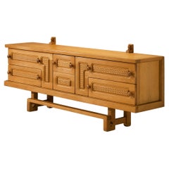 Guillerme & Chambron Angular Carved Sideboard in Solid Oak