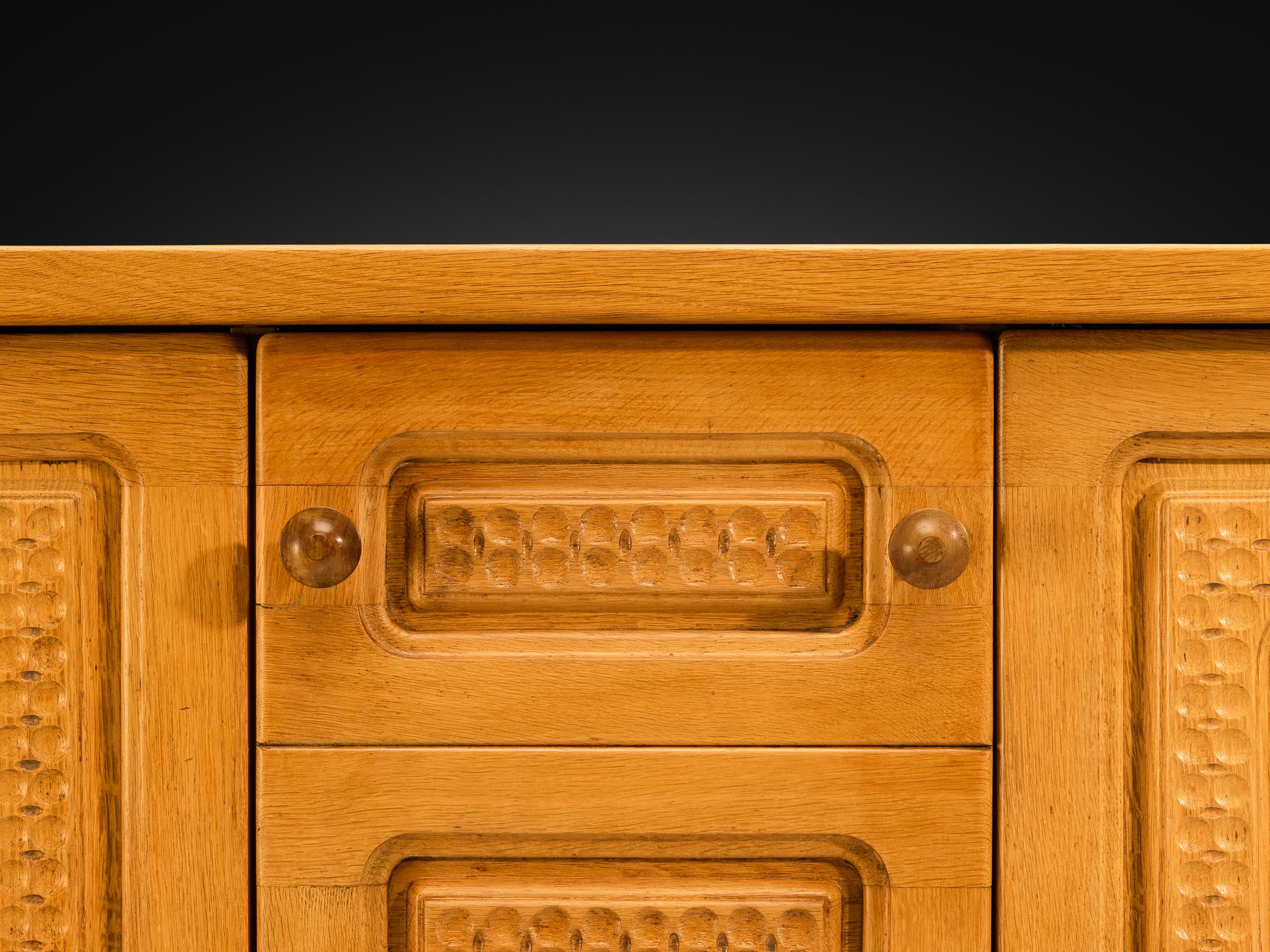 Guillerme & Chambron Angular Carved Sideboard in Solid Oak For Sale 4