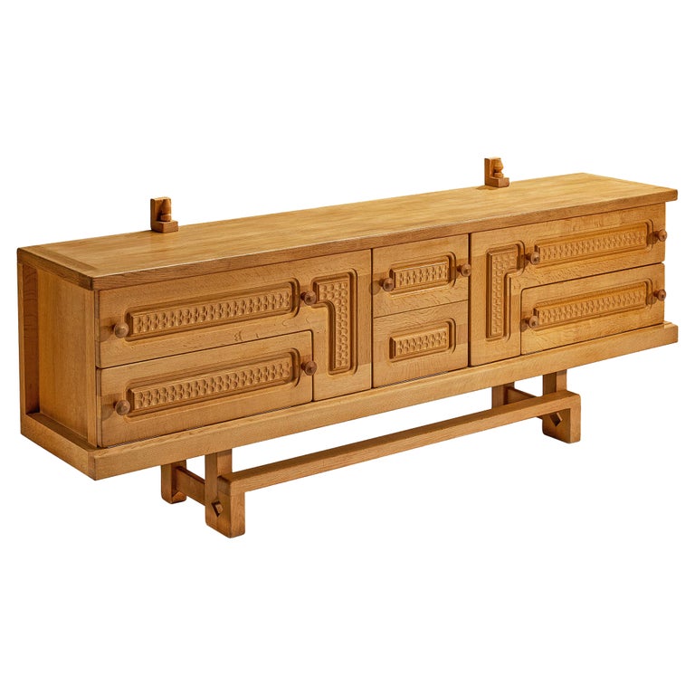 Guillerme & Chambron Angular Carved Sideboard in Solid Oak