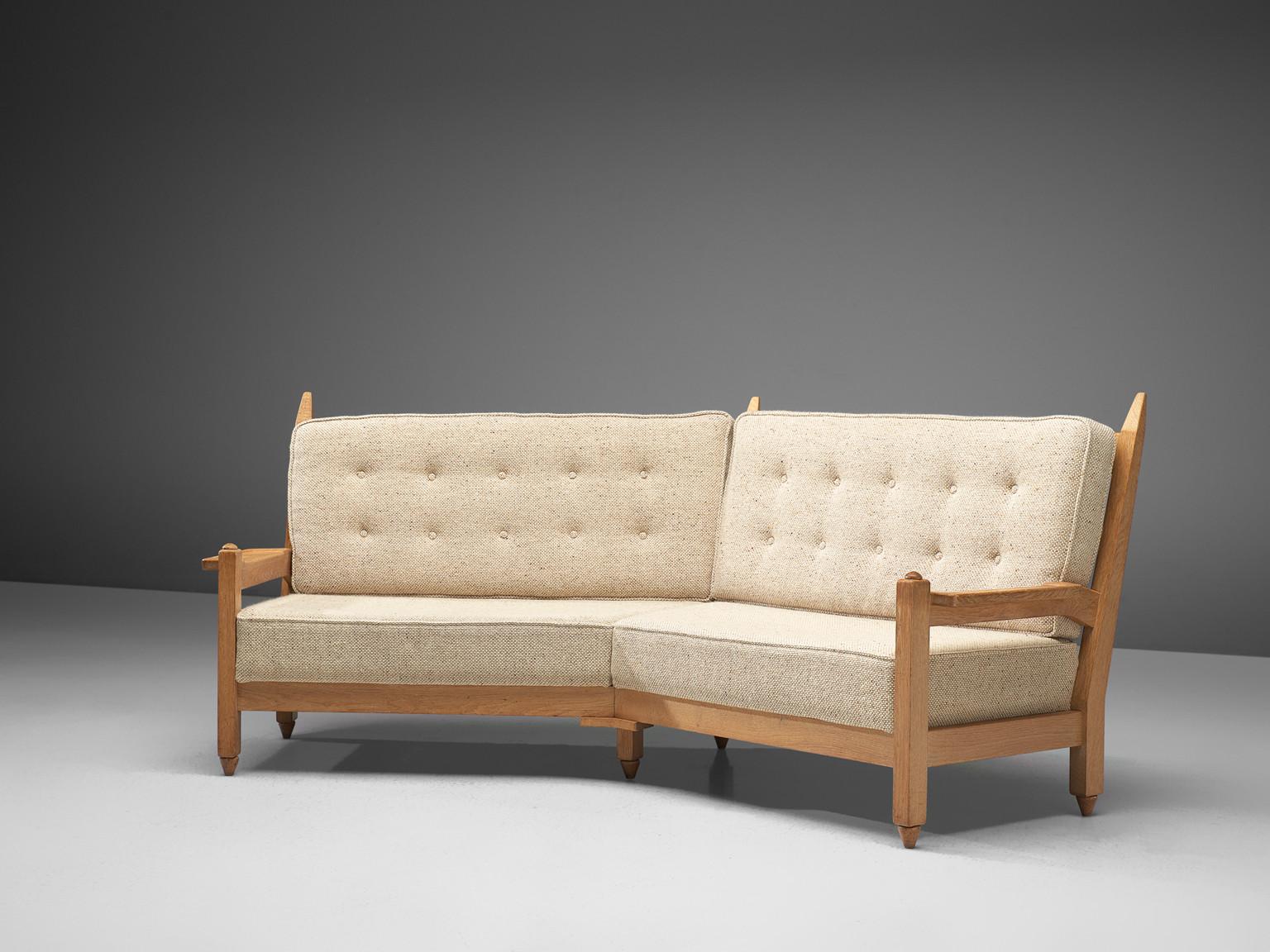 Mid-Century Modern Guillerme & Chambron Angular Sofa in Oak and Beige Wool  For Sale