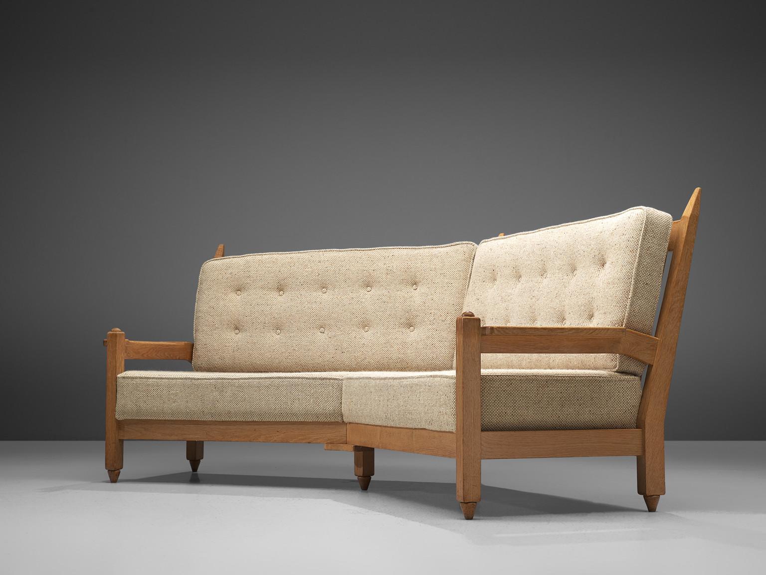 Guillerme & Chambron Angular Sofa in Oak and Beige Wool  In Good Condition For Sale In Waalwijk, NL