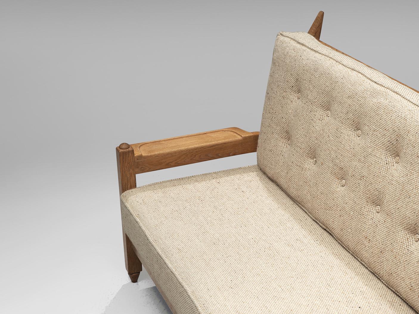 Mid-20th Century Guillerme & Chambron Angular Sofa in Oak and Beige Wool  For Sale