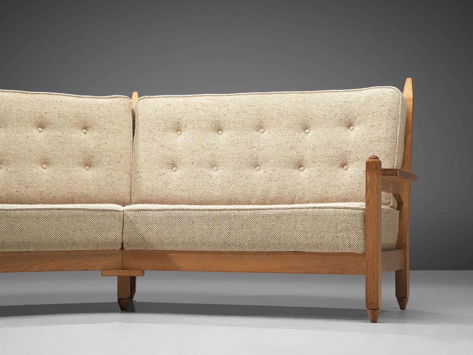 Guillerme & Chambron Angular Sofa in Oak and Beige Wool  For Sale 2