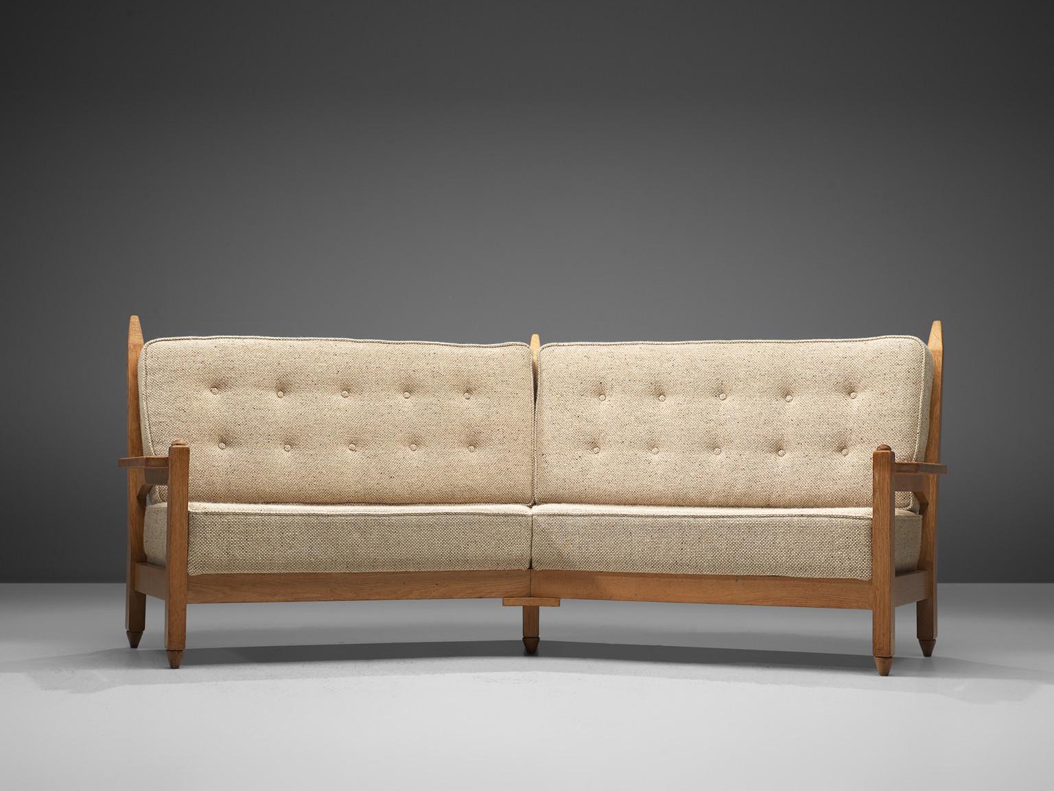 Guillerme & Chambron Angular Sofa in Oak and Beige Wool  For Sale 3