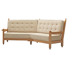 Guillerme & Chambron Angular Sofa in Oak and Beige Wool 