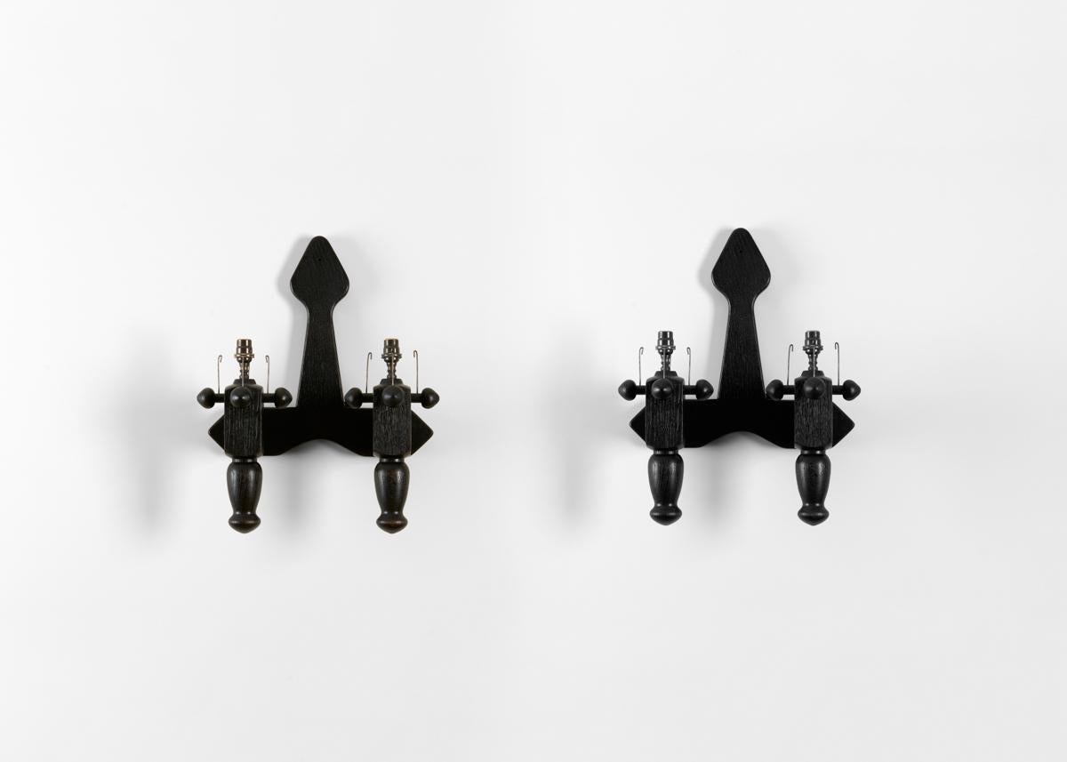 Guillerme & Chambron, Applique Jérome, Pair of Ebonized Sconces In Good Condition For Sale In New York, NY