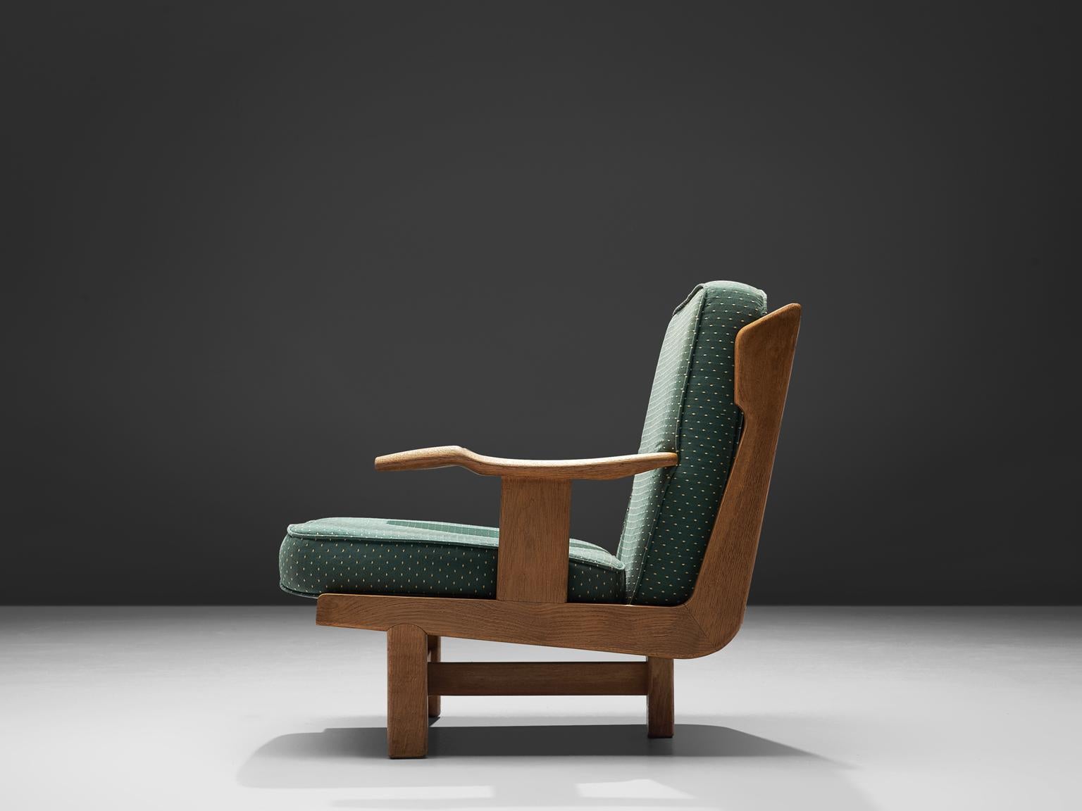 Mid-Century Modern Guillerme & Chambron Armchair in Oak and Green Fabric