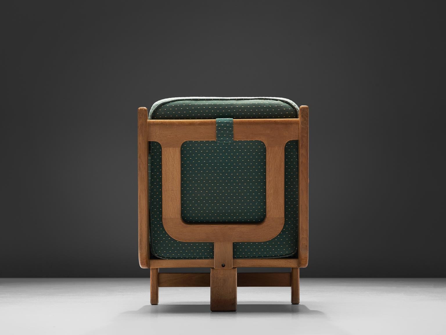 Guillerme & Chambron Armchair in Oak and Green Fabric In Good Condition In Waalwijk, NL