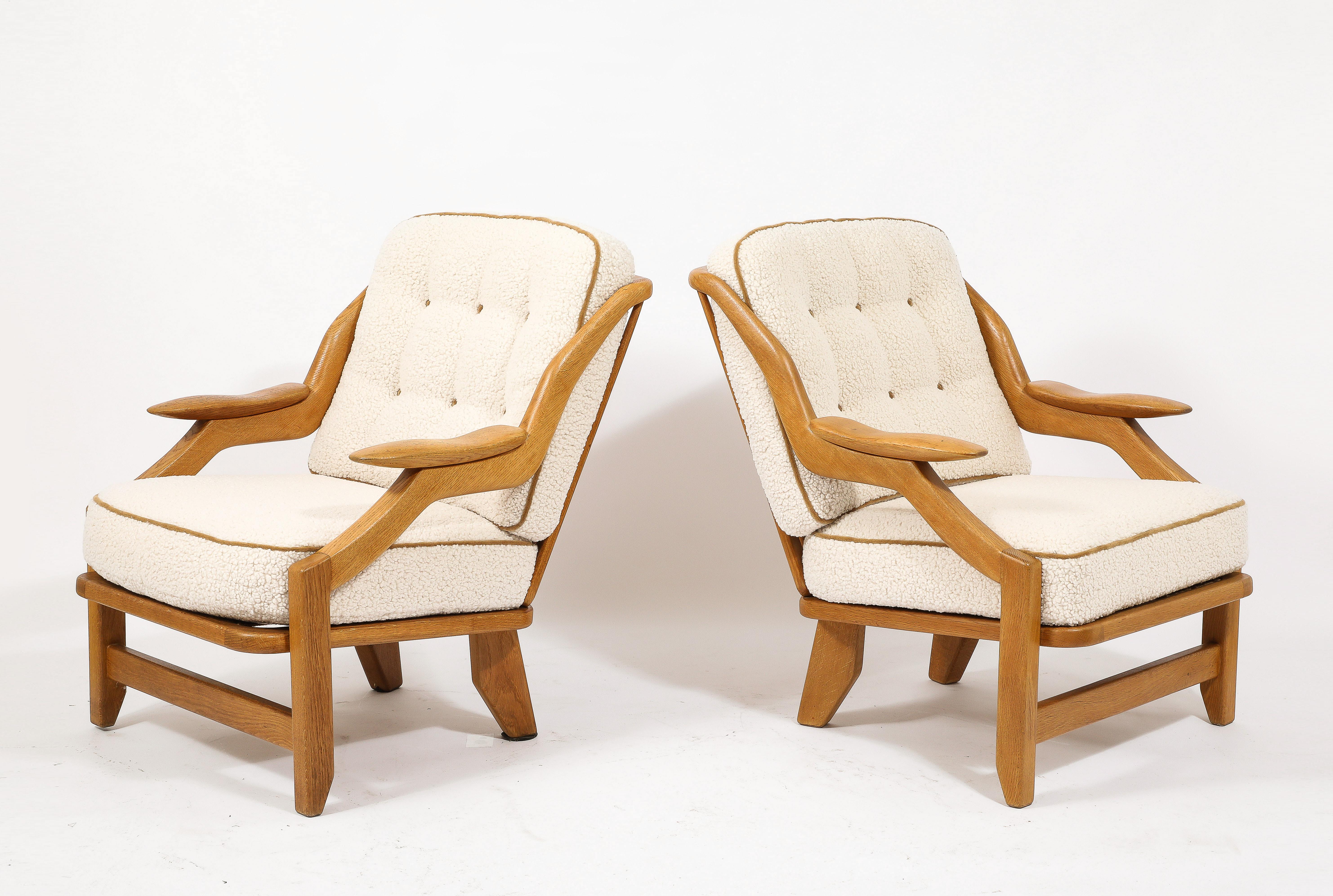 Guillerme & Chambron Armchairs in Oak and Wool, France 1960's For Sale 4