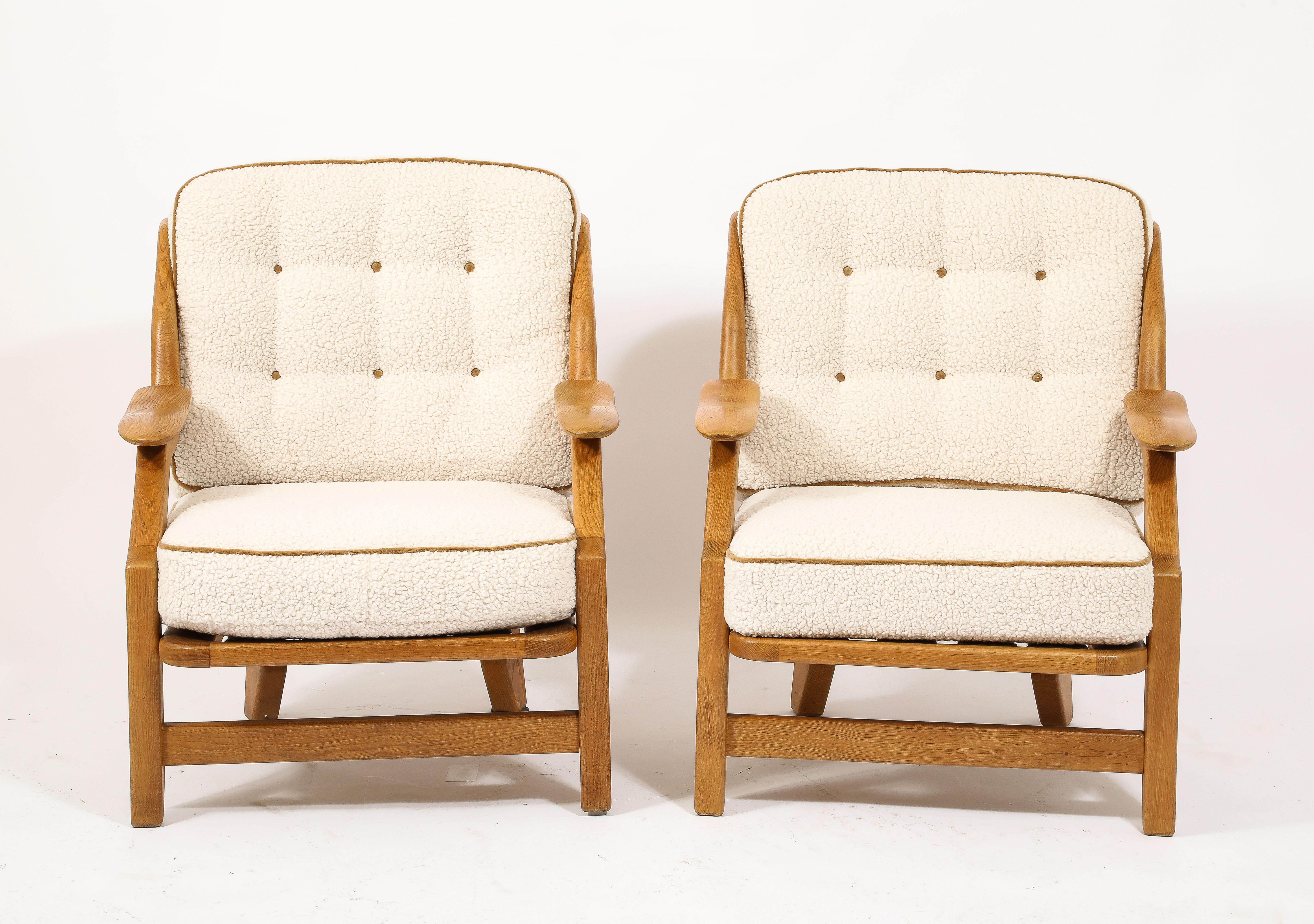 Guillerme & Chambron Armchairs in Oak and Wool, France 1960's For Sale 6