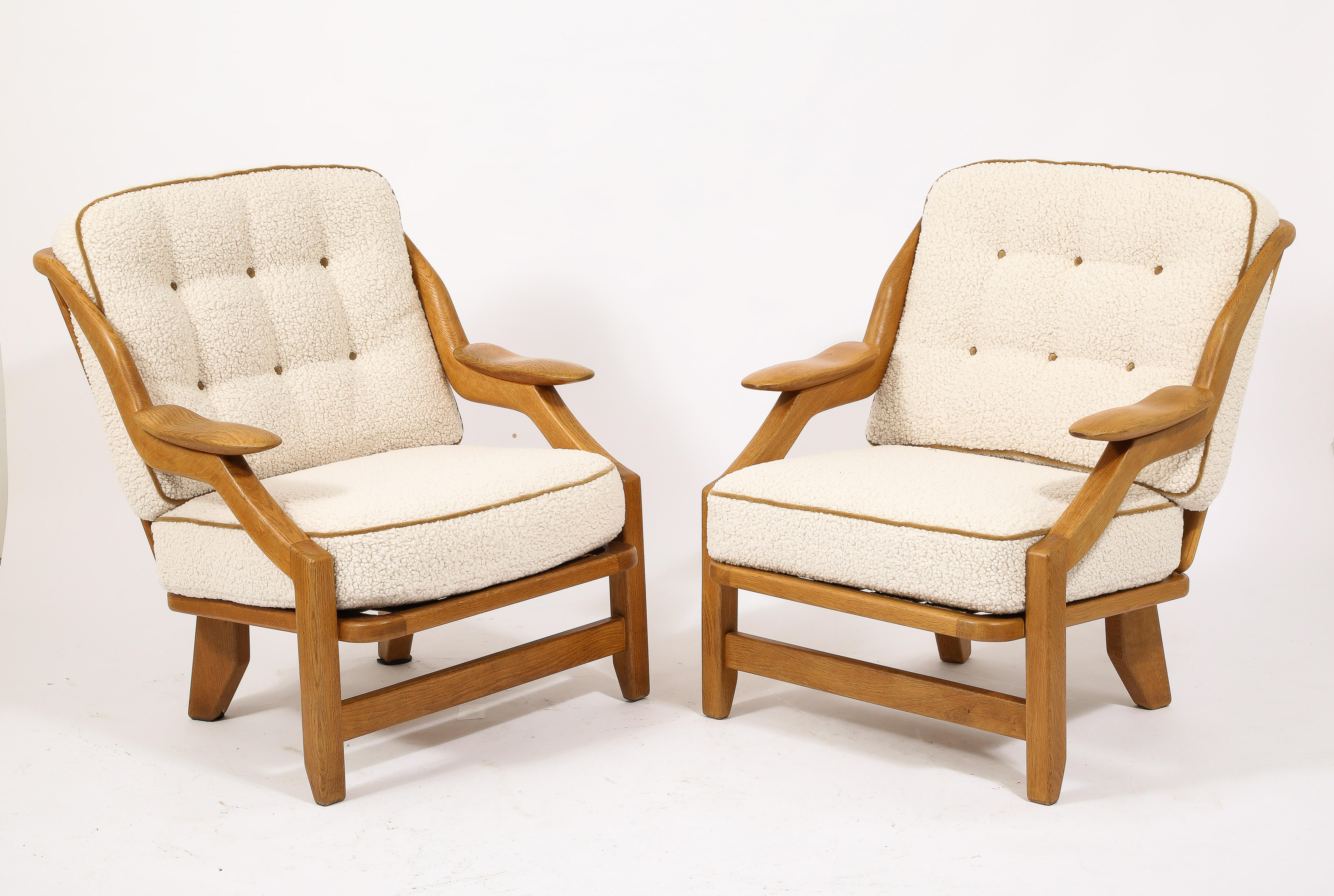 Guillerme & Chambron Armchairs in Oak and Wool, France 1960's For Sale 7