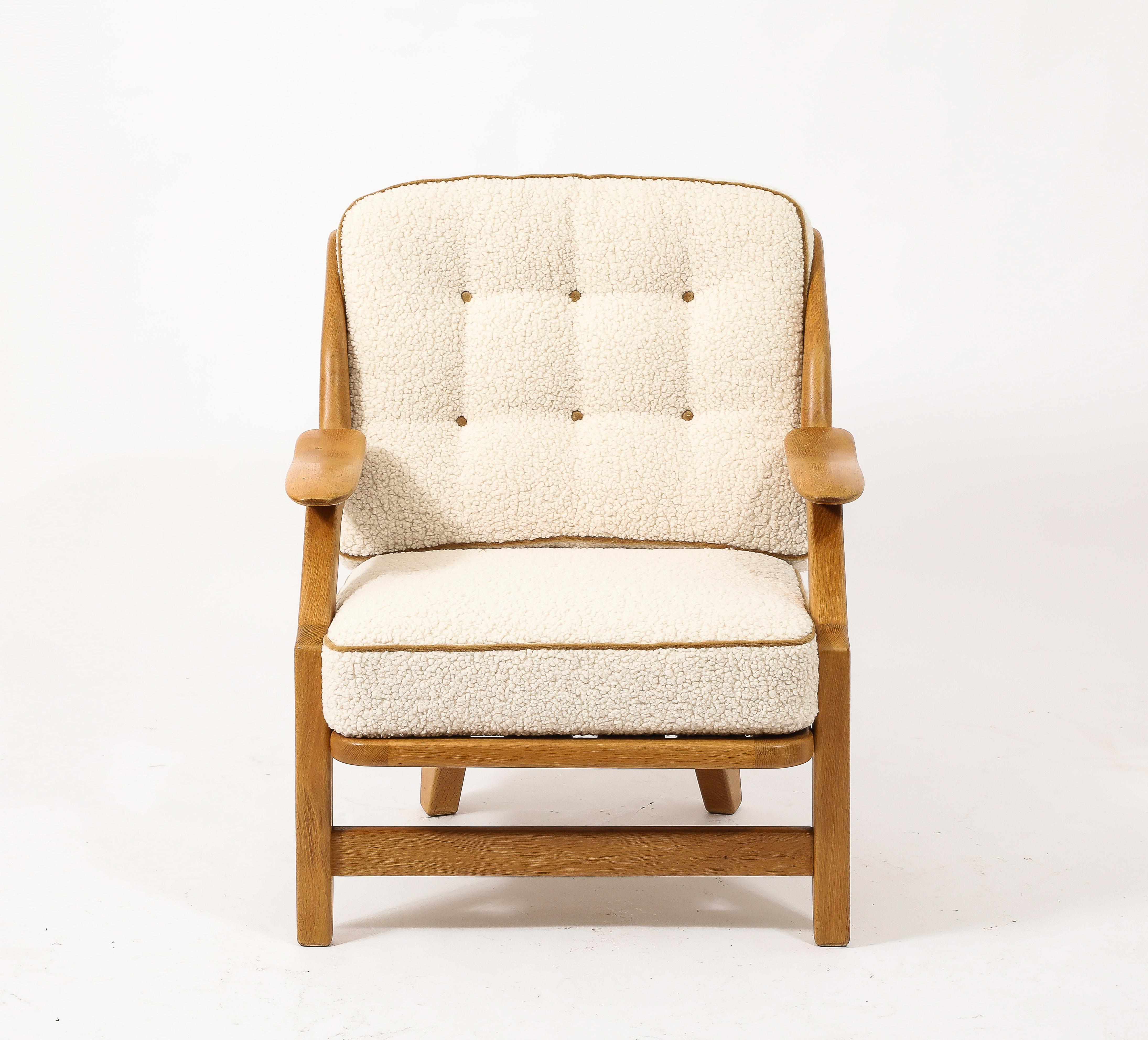 Guillerme & Chambron Armchairs in Oak and Wool, France 1960's For Sale 8