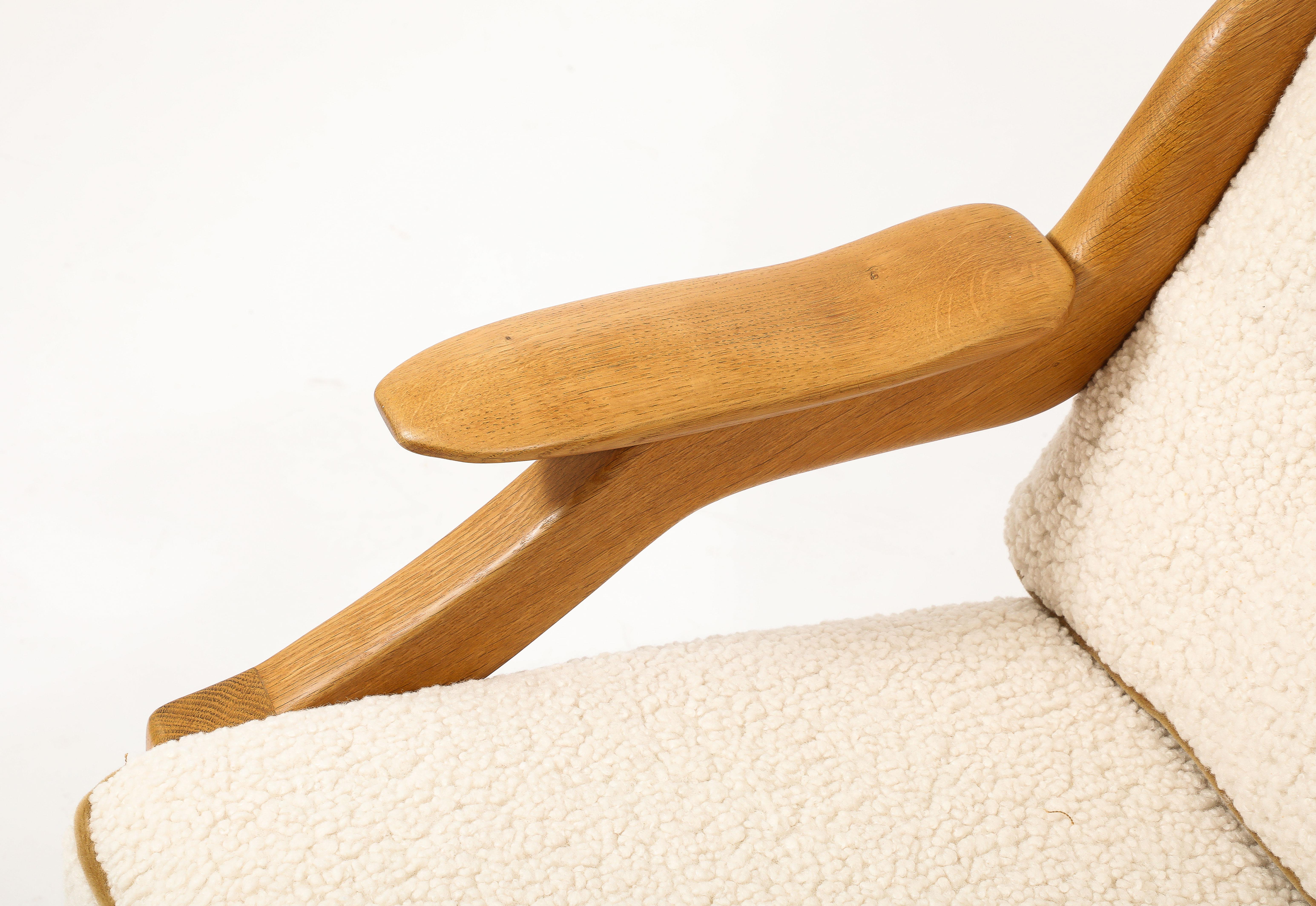 Guillerme & Chambron Armchairs in Oak and Wool, France 1960's For Sale 9