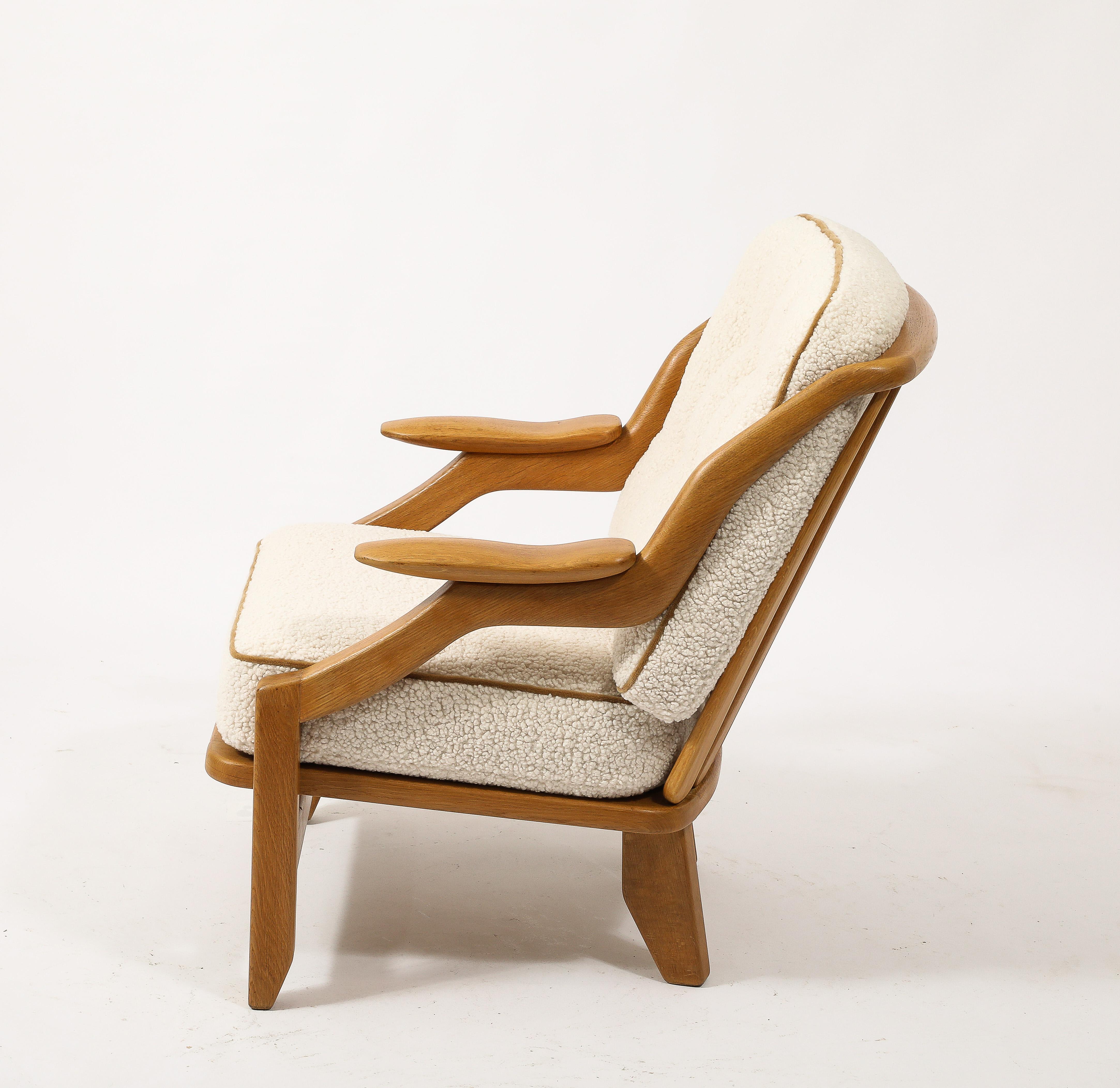 Mid-Century Modern Guillerme & Chambron Armchairs in Oak and Wool, France 1960's For Sale