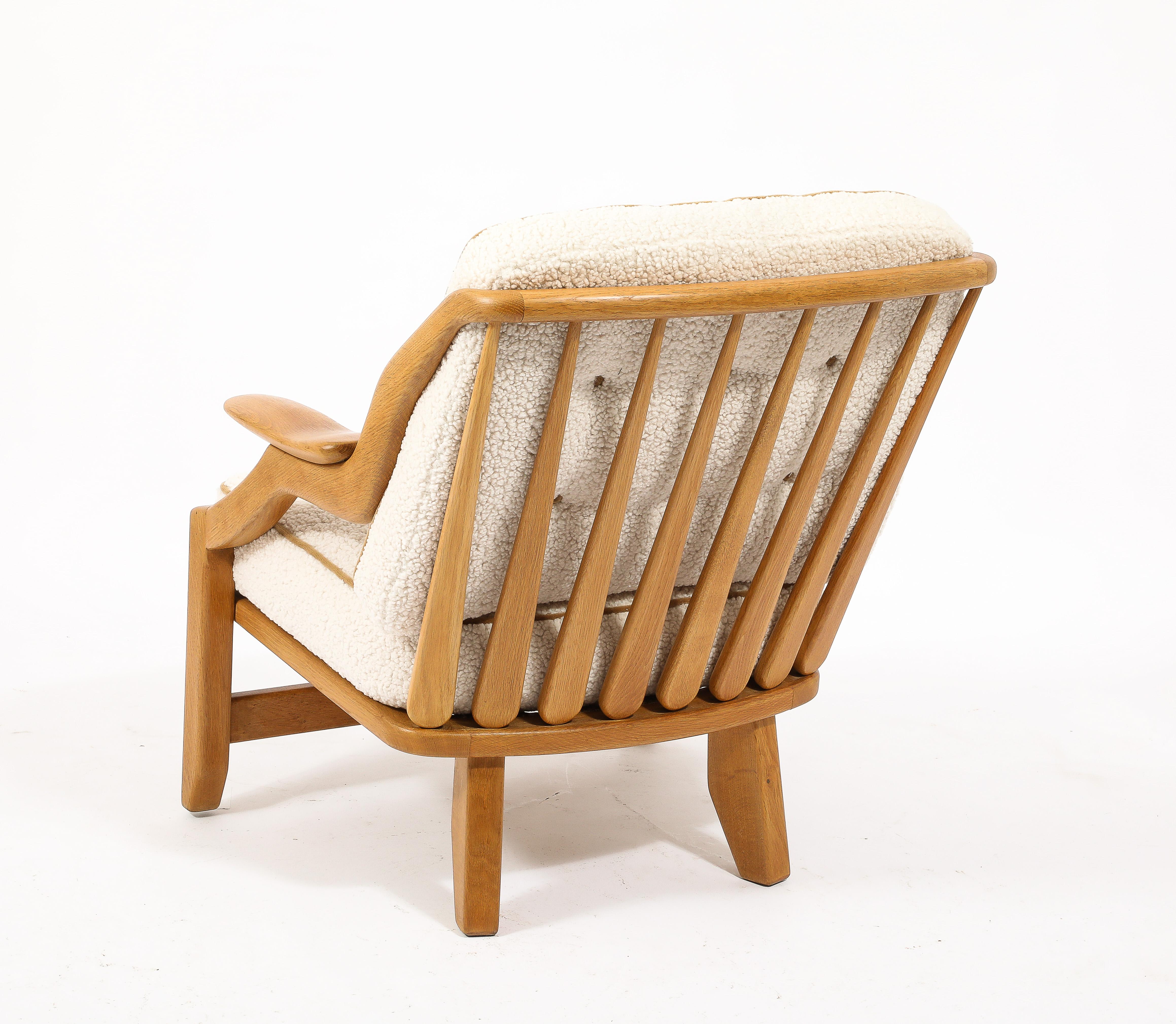 European Guillerme & Chambron Armchairs in Oak and Wool, France 1960's For Sale