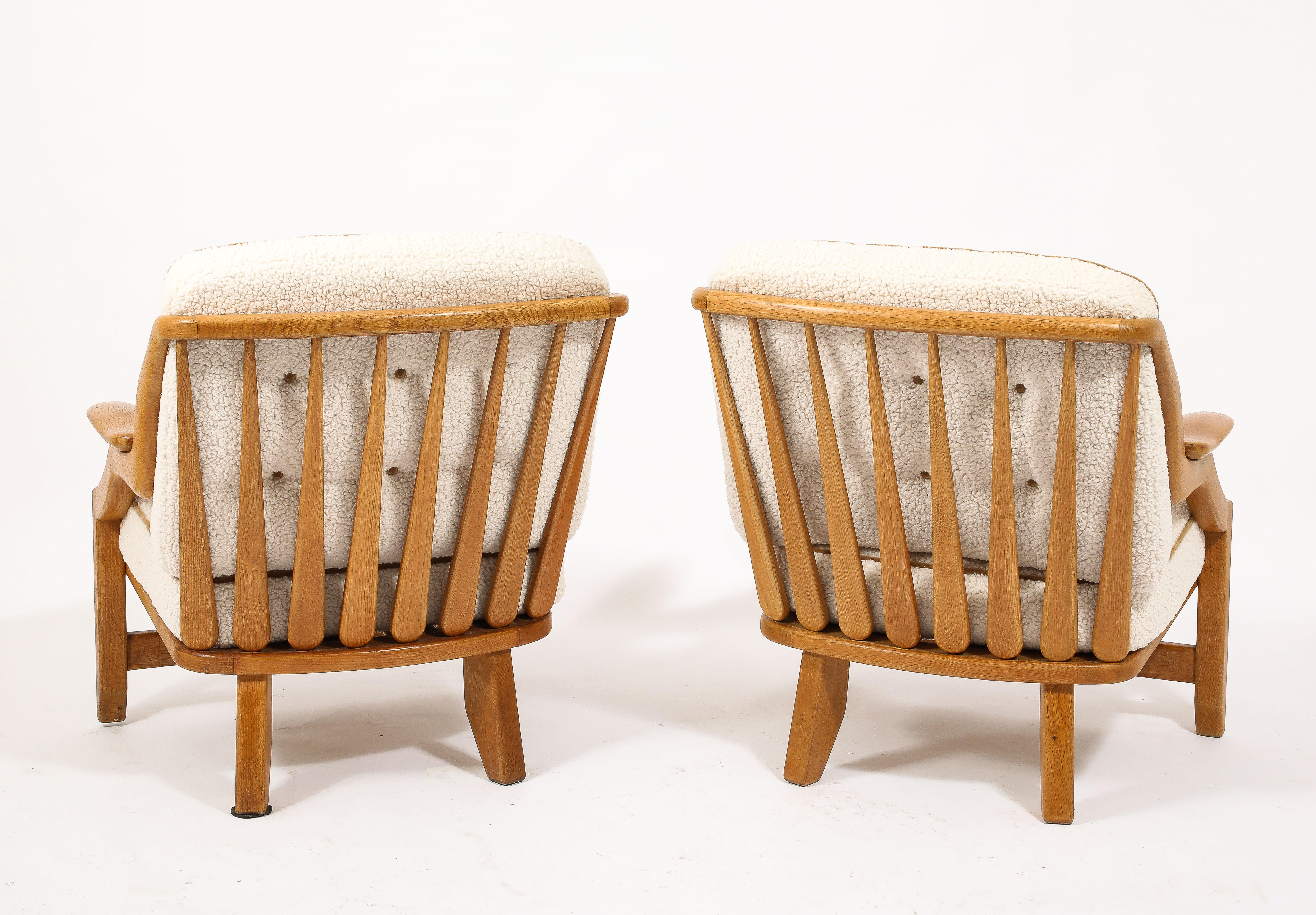20th Century Guillerme & Chambron Armchairs in Oak and Wool, France 1960's For Sale