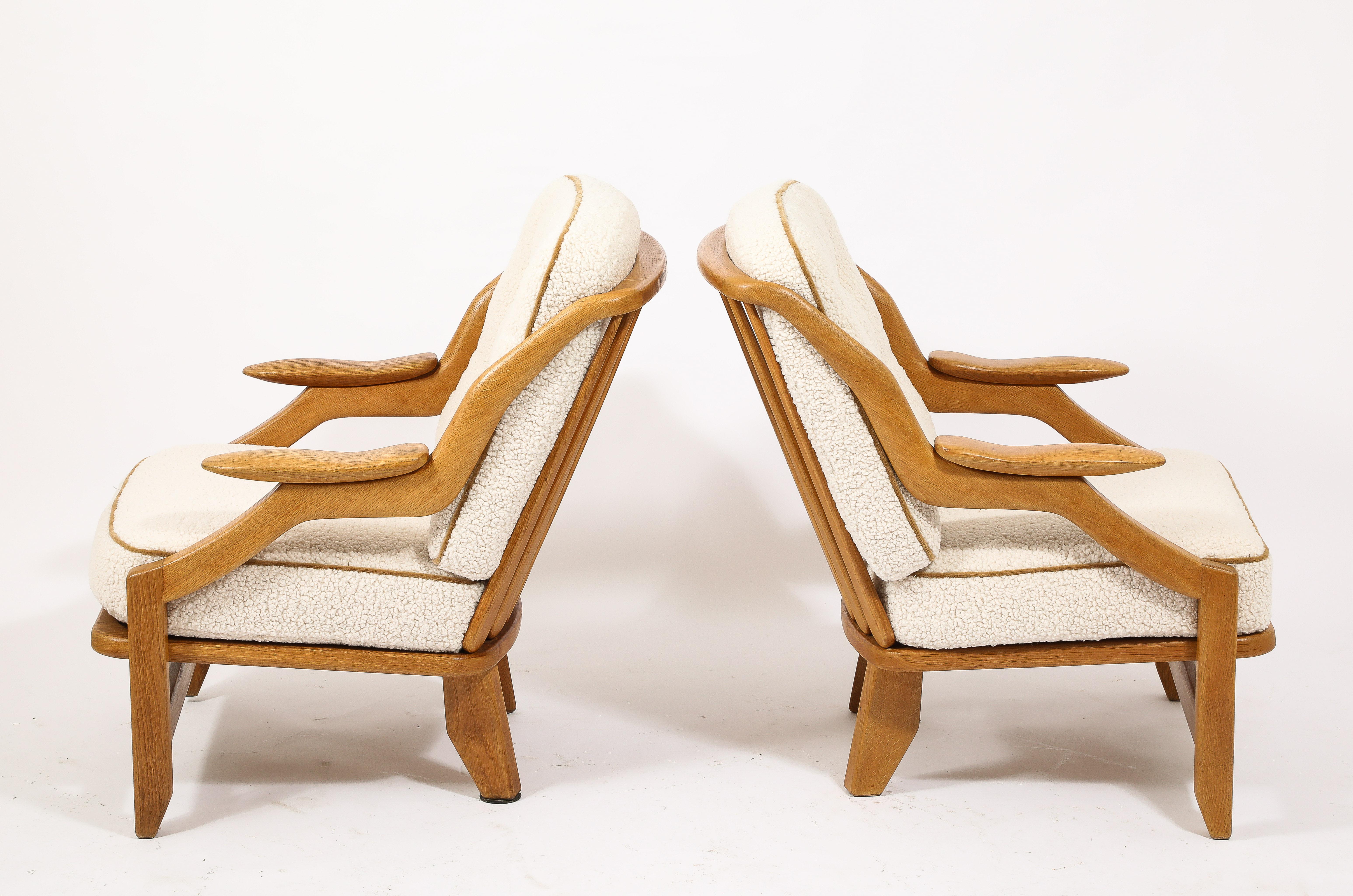 Guillerme & Chambron Armchairs in Oak and Wool, France 1960's For Sale 1