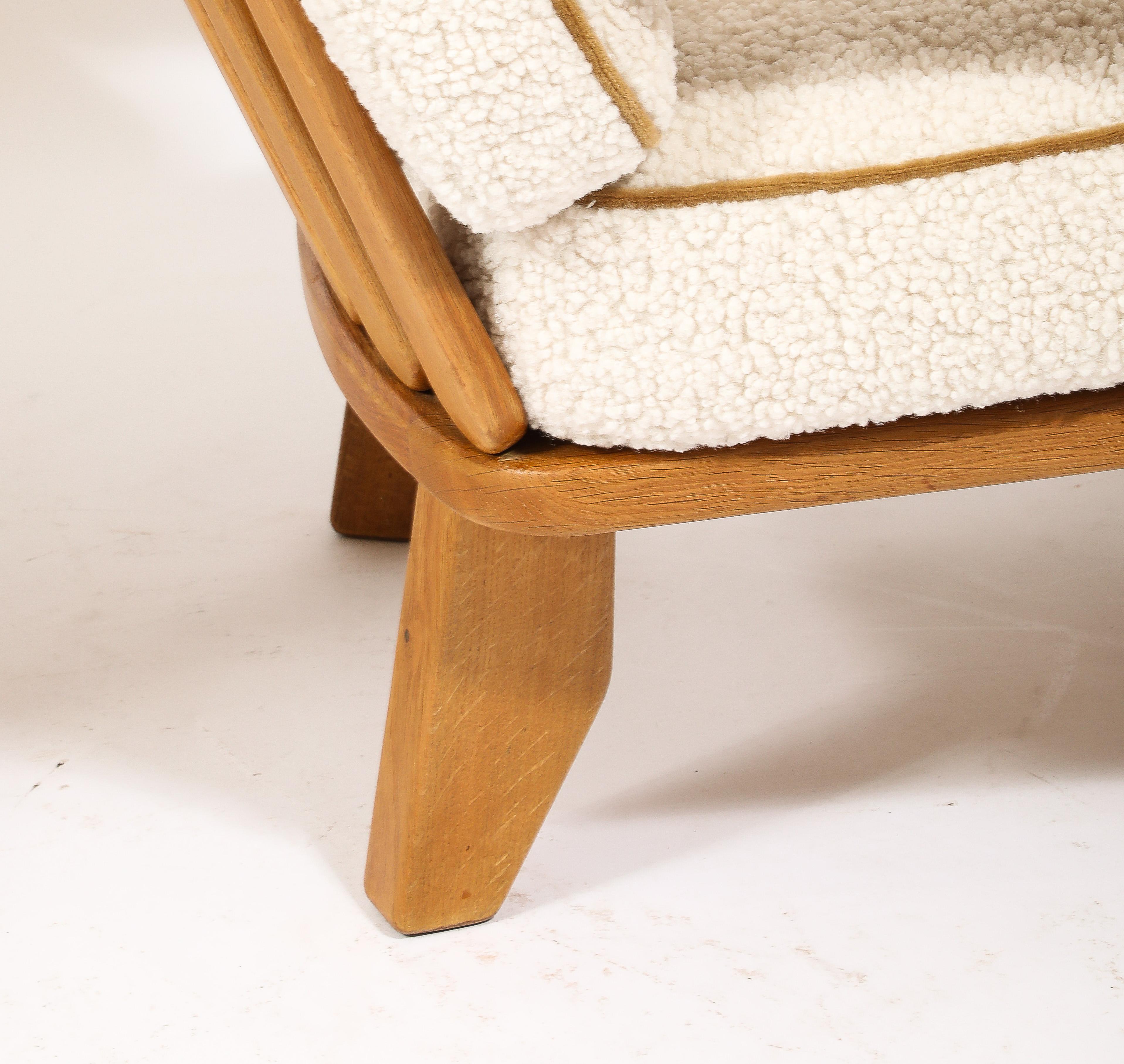Guillerme & Chambron Armchairs in Oak and Wool, France 1960's For Sale 3