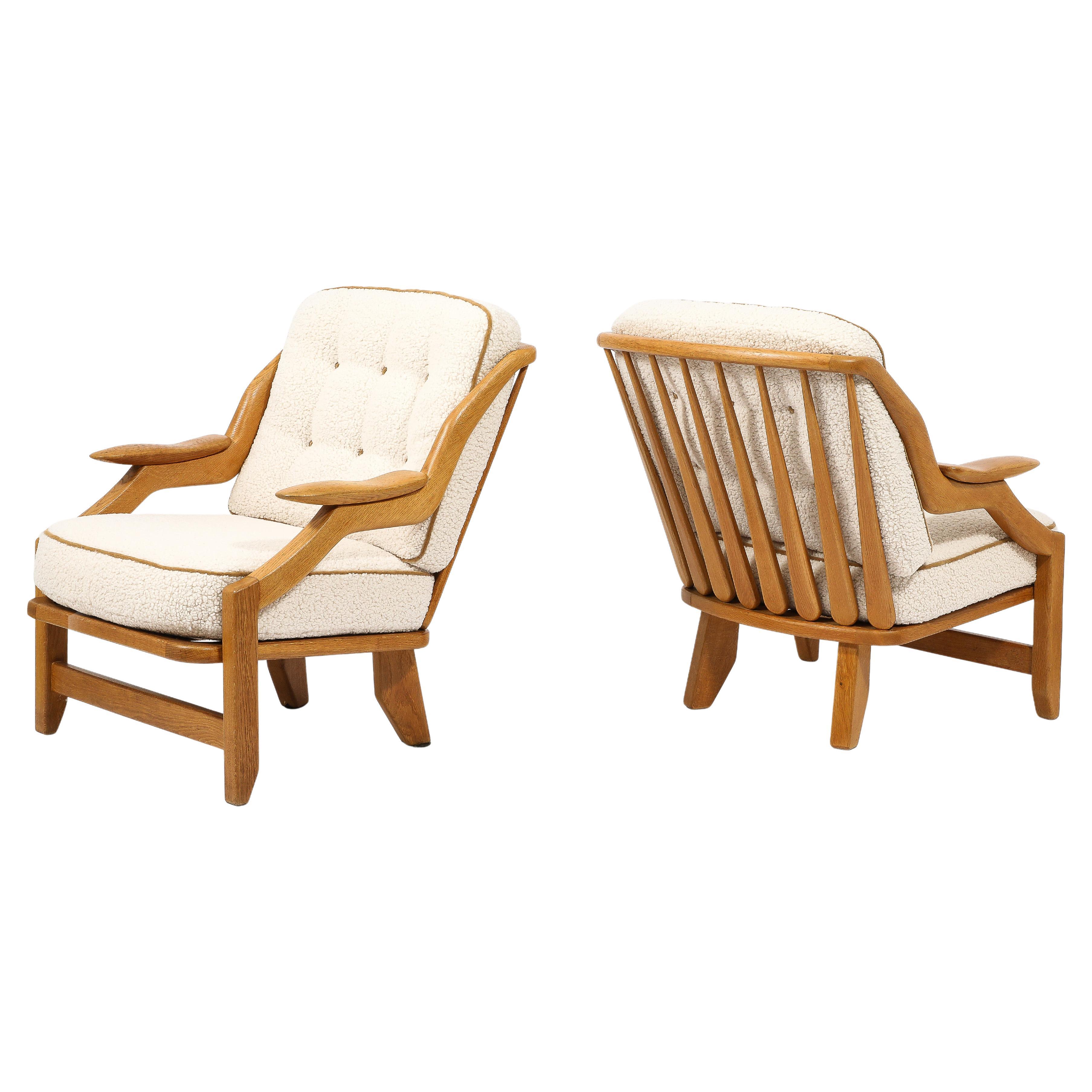 Guillerme & Chambron Armchairs in Oak and Wool, France 1960's